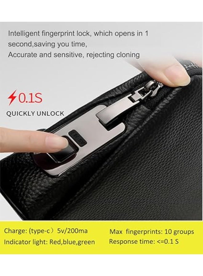 Welaso Fingerprint Lock Leather Handbag,Anti Theft Waterproof Genuine Leather Clutch Bag Wallet for Man Woman - Image 3